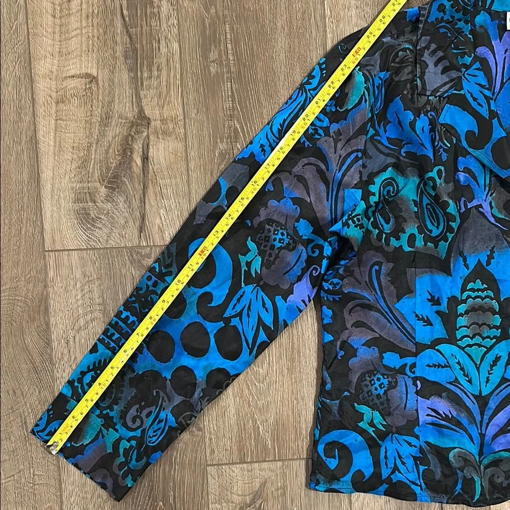 CHICO’S 100% Silk Blue and Black Patterned Lightweight Blazer Jacket - Picture 7 of 8